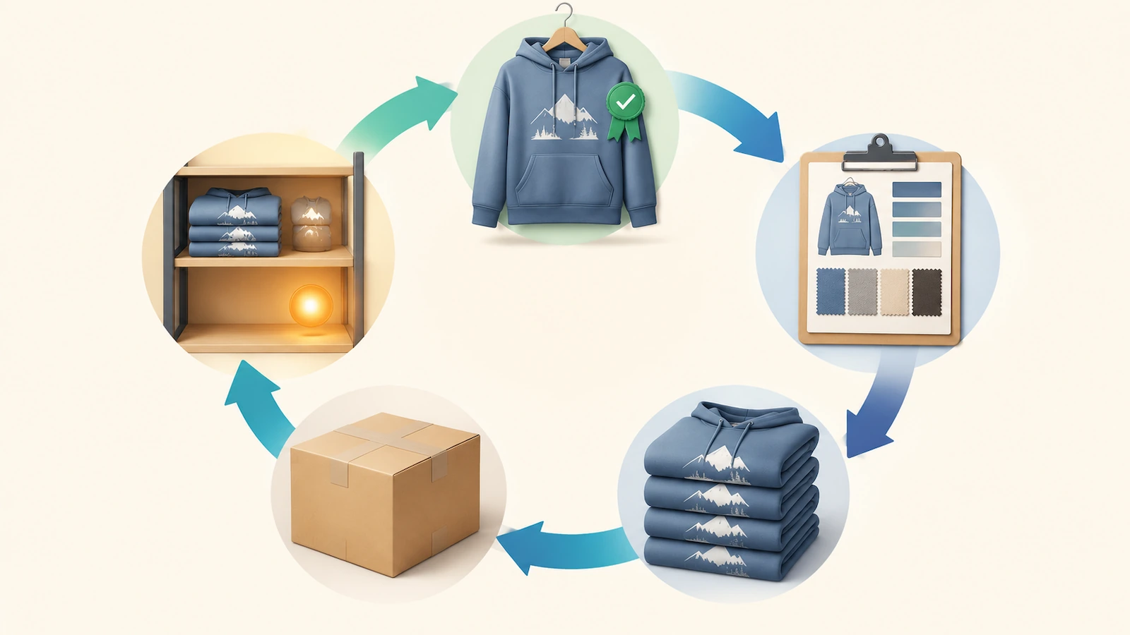 Vòng lặp đặt lại hàng của một thương hiệu hoodie: mẫu tham chiếu đã duyệt, bản thông số đã chốt, lô sản xuất, giao hàng và ngưỡng kích hoạt bổ sung hàng