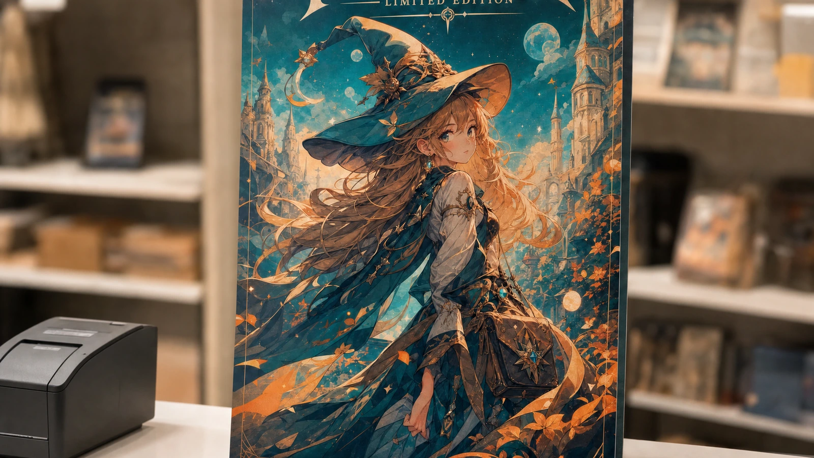 Trưng bày poster giả tưởng trên quầy Poster nghệ thuật giả tưởng dựng thẳng trên quầy bán lẻ