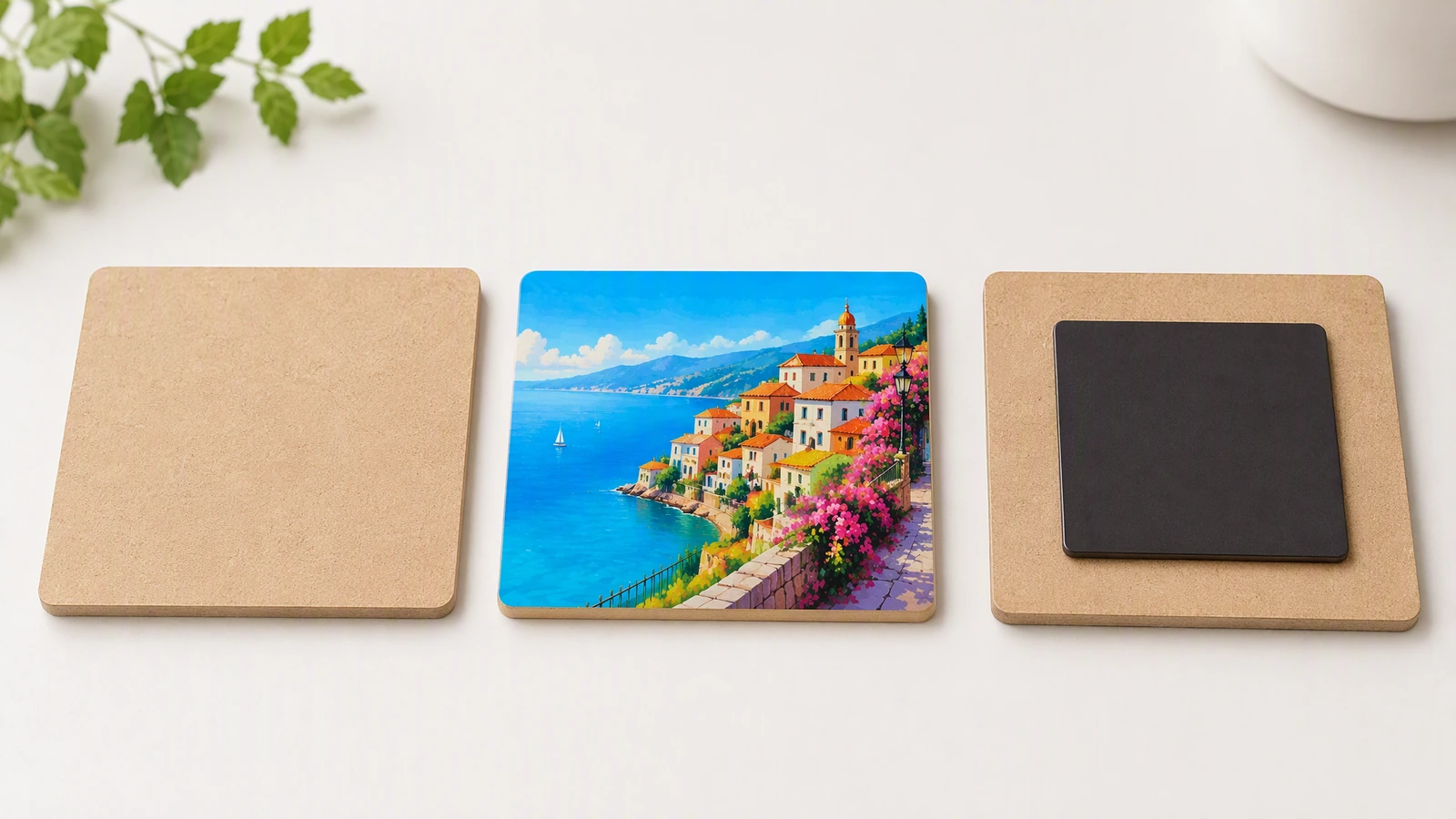 Phôi MDF, mặt in và mặt sau Hình minh họa phôi MDF, mặt in và mặt sau có lớp lưng màu đen