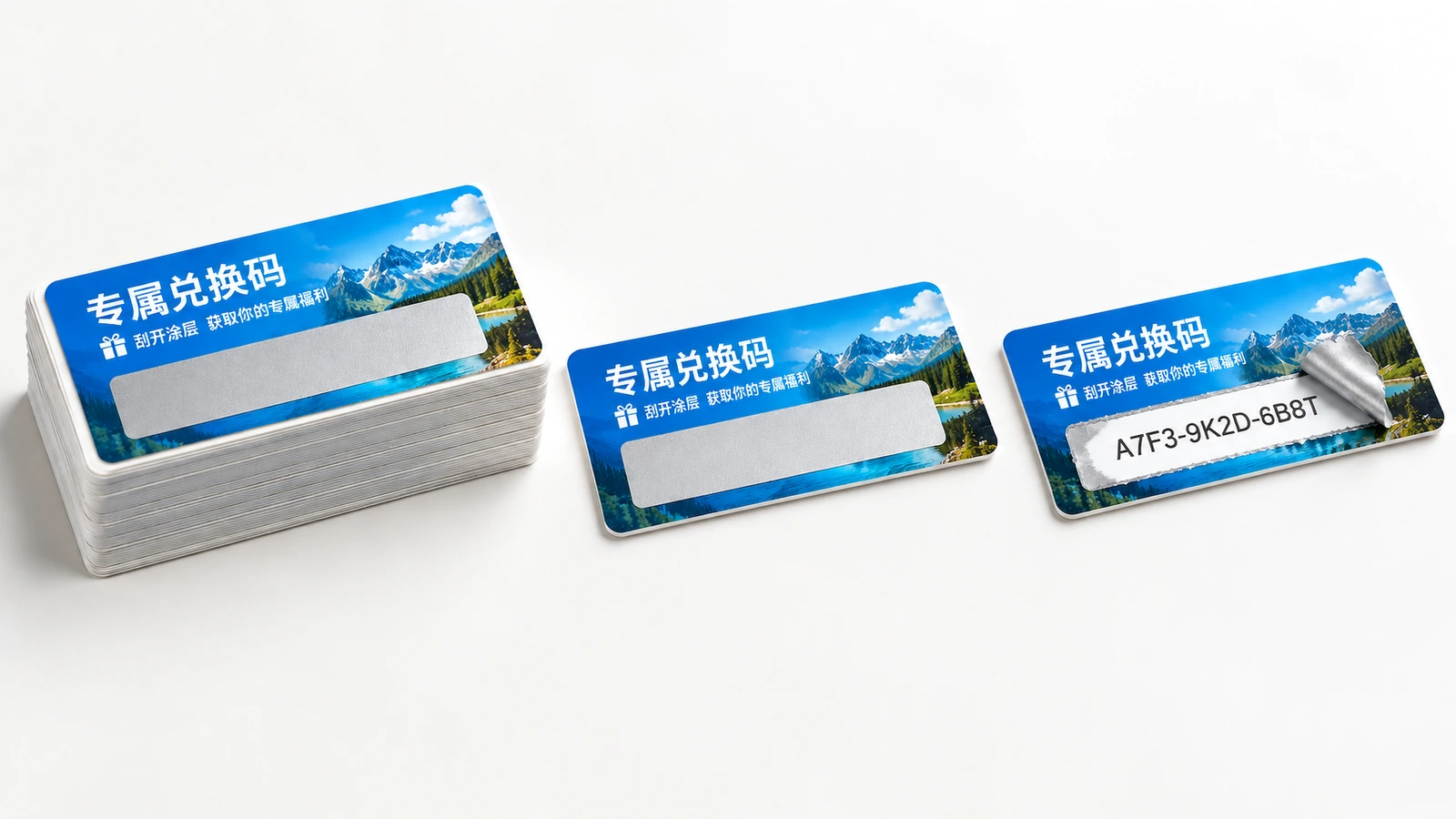 Mẫu nhãn mã in đặt trên bề mặt trắng Nhãn mã màu xanh xếp chồng và rời, với lớp phủ che và một mã đã lộ