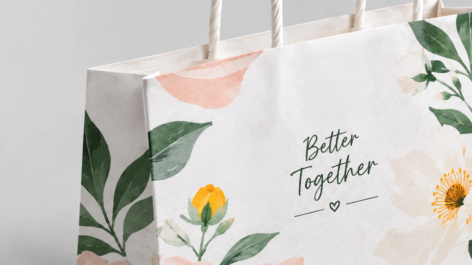 Giấy in và quai giấy xoắn Ảnh cận cảnh họa tiết in hoa, chữ Better Together và quai giấy xoắn