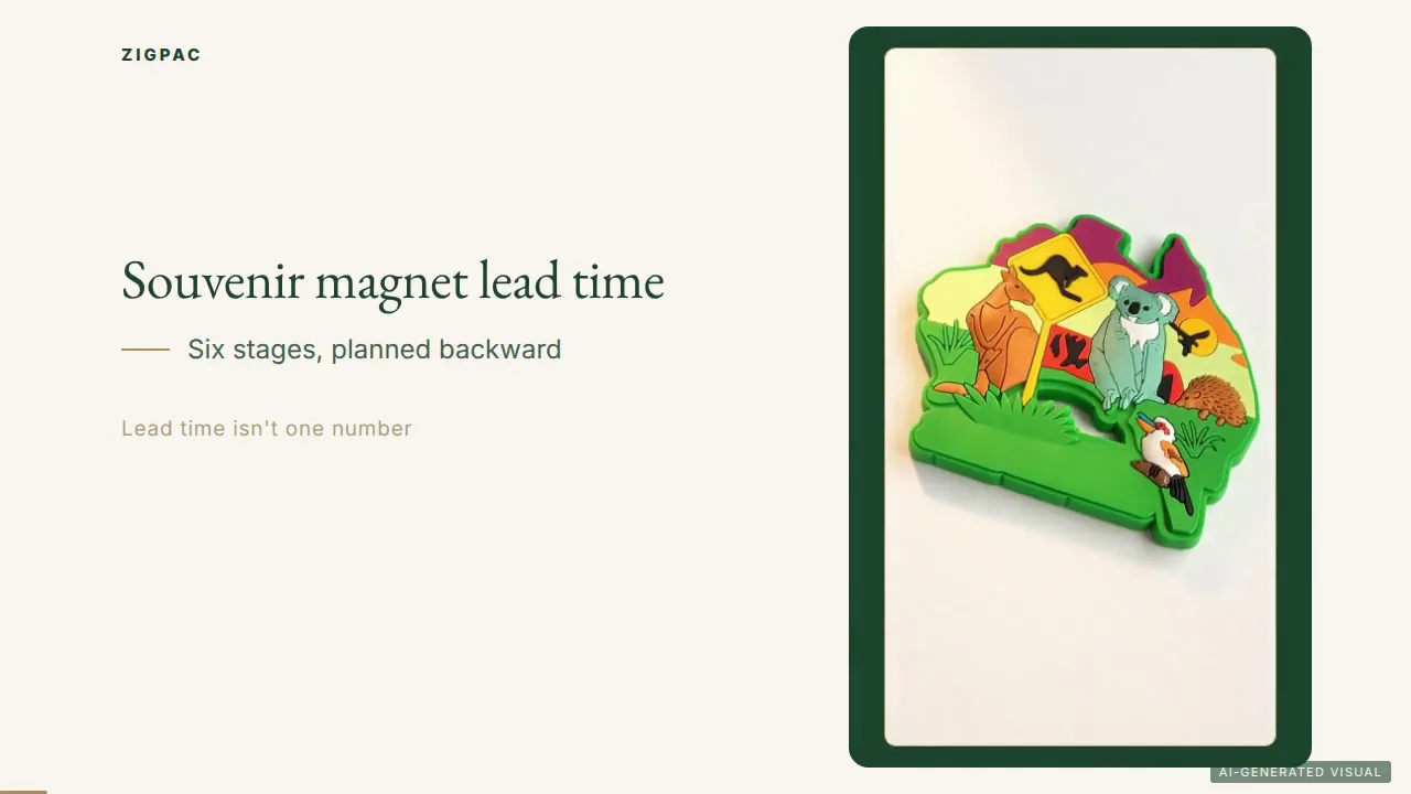 Lead time nam châm lưu niệm tùy chỉnh: cách lập lịch ngược cho nam châm PVC đúc khuôn từ ngày ra mắt của bạn (Video)